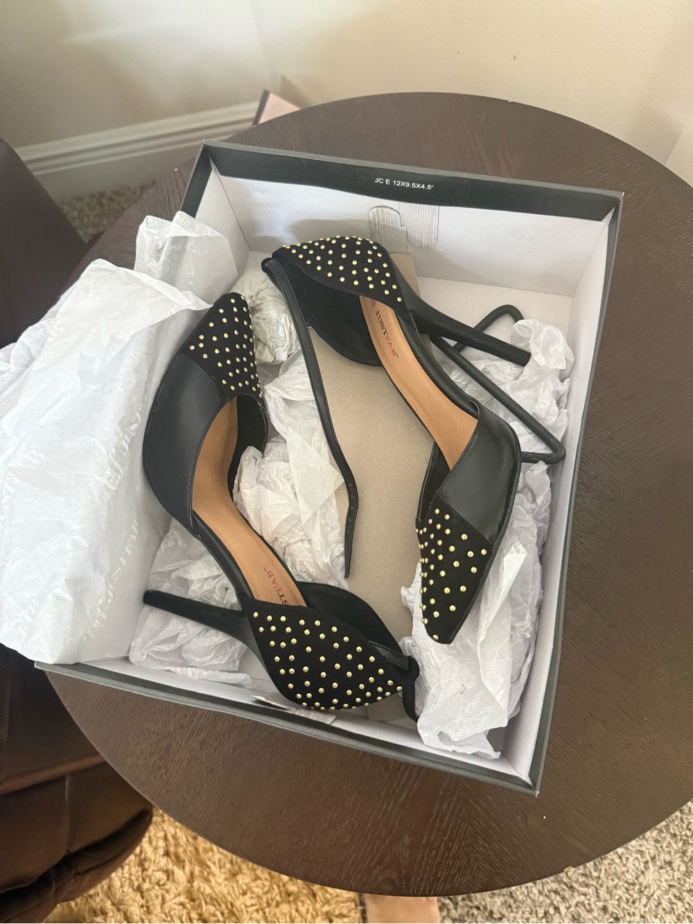 JustFab Black Pointed-Toe Studded Slingback Heels